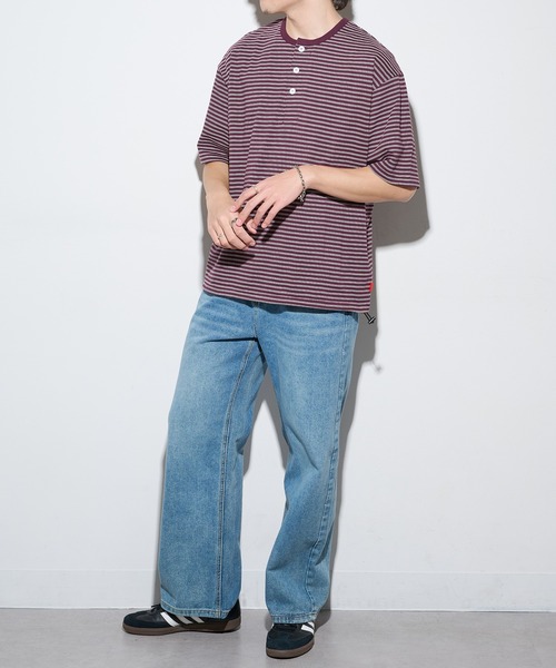 Healthknit(ヘルスニット)の「【Healthknit】26SS Classic Border Jersey Wide Henleyneck S/S 51048(Tシャツ/カットソー・メンズ・パープル/ブラック・XL/L/M)」の9枚目の写真