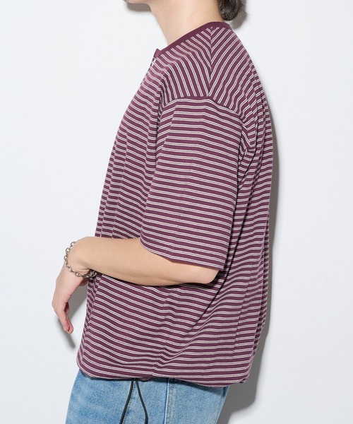 Healthknit(ヘルスニット)の「【Healthknit】26SS Classic Border Jersey Wide Henleyneck S/S 51048(Tシャツ/カットソー・メンズ・パープル/ブラック・XL/L/M)」の6枚目の写真