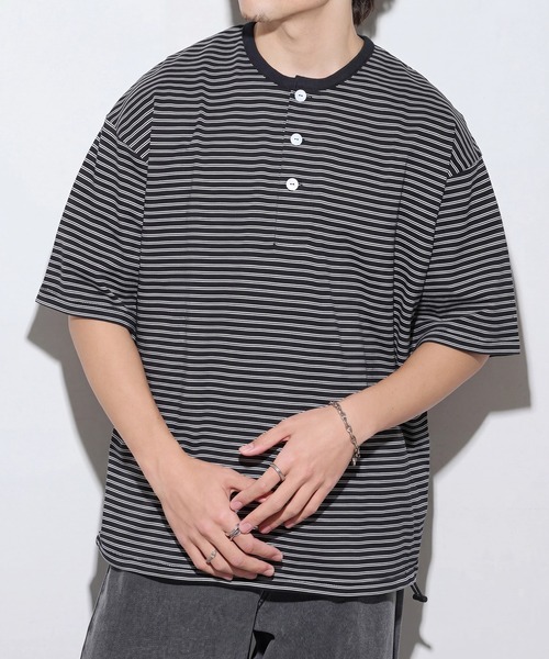 Healthknit(ヘルスニット)の「【Healthknit】26SS Classic Border Jersey Wide Henleyneck S/S 51048(Tシャツ/カットソー・メンズ・パープル/ブラック・XL/L/M)」の16枚目の写真