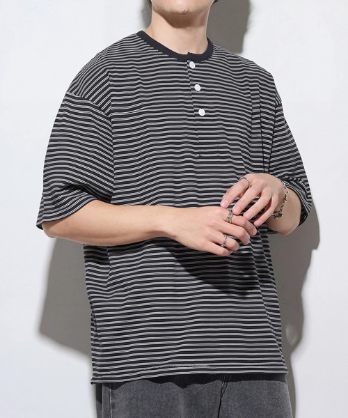 Healthknit(ヘルスニット)の「【Healthknit】26SS Classic Border Jersey Wide Henleyneck S/S 51048(Tシャツ/カットソー・メンズ・パープル/ブラック・XL/L/M)」の18枚目の写真