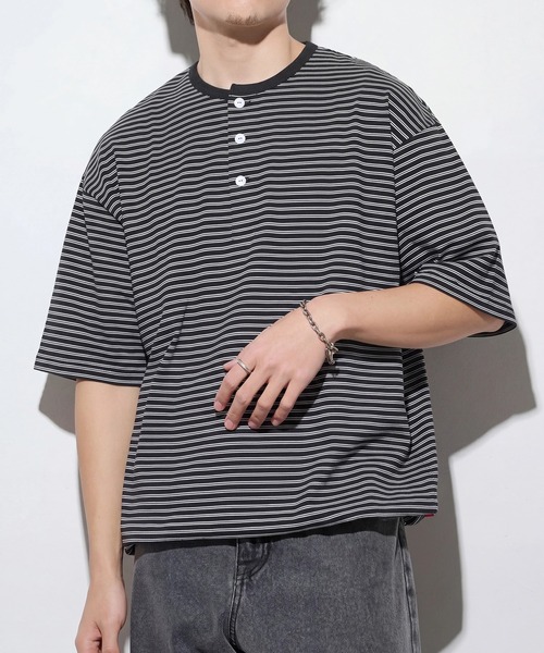 Healthknit(ヘルスニット)の「【Healthknit】26SS Classic Border Jersey Wide Henleyneck S/S 51048(Tシャツ/カットソー・メンズ・パープル/ブラック・XL/L/M)」の17枚目の写真