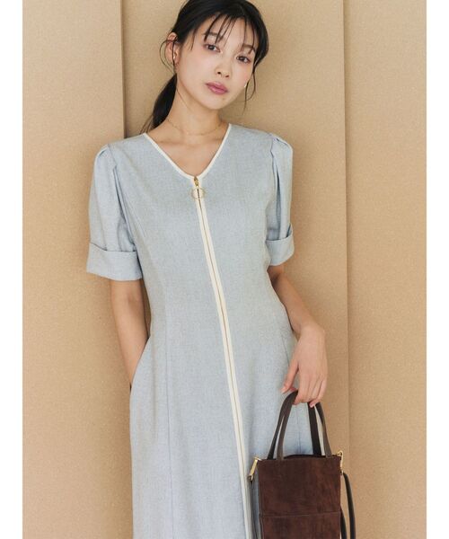 LAGUNAMOON(ラグナムーン)の「フロントジップVネックフレアワンピース 【夏服】【オフィスカジュアル】【半袖】(ワンピース・レディース・ライトブルー/ブラック/アイボリー・MEDIUM/SMALL)」の9枚目の写真