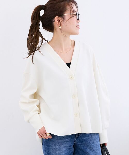 le.coeur blanc（ルクールブラン）の「カットジョーゼットカーデ（カーディガン/ボレロ・レディース・ライトグレー/オフホワイト/ネイビー・38）」の9枚目の写真