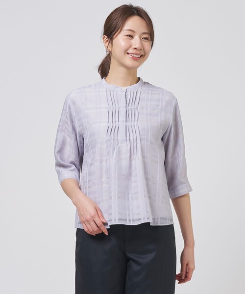 J.PRESS(ジェイプレス)の「シアーチェック カットソー(Tシャツ/カットソー・レディース・スカイブルー系3/ホワイト系3/ダルブルー系3・LARGE/MEDIUM)」の2枚目の写真