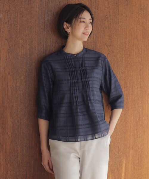 J.PRESS(ジェイプレス)の「シアーチェック カットソー(Tシャツ/カットソー・レディース・スカイブルー系3/ホワイト系3/ダルブルー系3・LARGE/MEDIUM)」の3枚目の写真