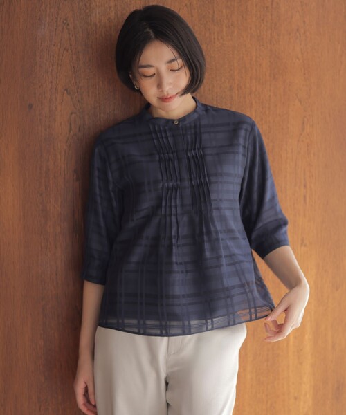 J.PRESS(ジェイプレス)の「シアーチェック カットソー(Tシャツ/カットソー・レディース・スカイブルー系3/ホワイト系3/ダルブルー系3・LARGE/MEDIUM)」の4枚目の写真