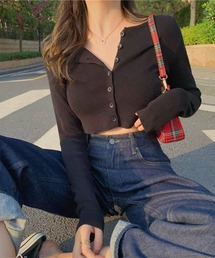 VIBGYOR | 【EIZZ/アイズ】クロップド丈 フロントボタン ショート丈 スリム ニットカーディガン(カーディガン/ボレロ)