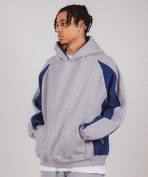 ALL DAY HOOPS（オールデイフープス）の「フープラインオーバーサイズパイピング起毛フード[グレー/ブルー]（パーカー）」