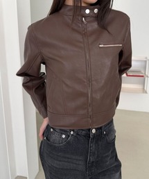 4INT.（フォイント）の「ノーカラー レザー ジップアップ クロップド レザー バイカー ジャケット（ライダースジャケット）」