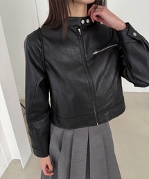 4INT.（フォイント）の「ノーカラー レザー ジップアップ クロップド レザー バイカー ジャケット（ライダースジャケット）」