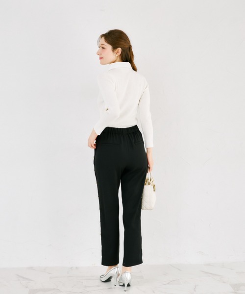tocco closet（トッコ　クローゼット）の「２ＷＡＹビジュー釦タイ＆襟付きリブニットプルオーバー（ニット/セーター・レディース・ネイビー/オフホワイト/グレー・M）」の6枚目の写真