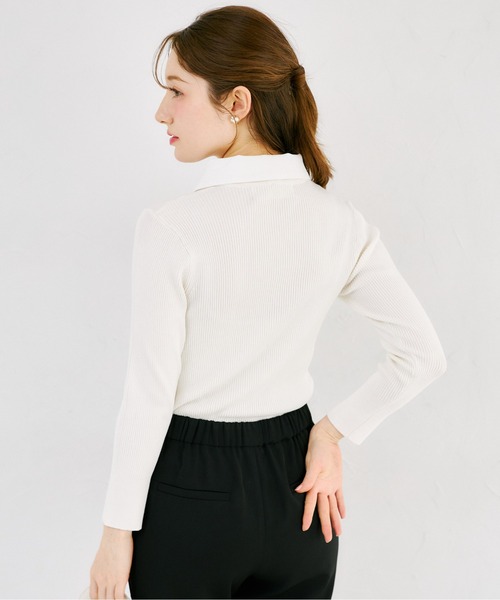 tocco closet（トッコ　クローゼット）の「２ＷＡＹビジュー釦タイ＆襟付きリブニットプルオーバー（ニット/セーター・レディース・ネイビー/オフホワイト/グレー・M）」の10枚目の写真