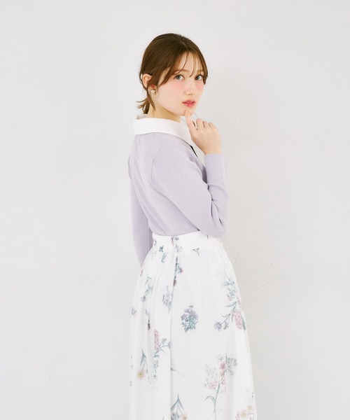 tocco closet（トッコ　クローゼット）の「２ＷＡＹビジュー釦タイ＆襟付きリブニットプルオーバー（ニット/セーター・レディース・ネイビー/オフホワイト/グレー・M）」の15枚目の写真