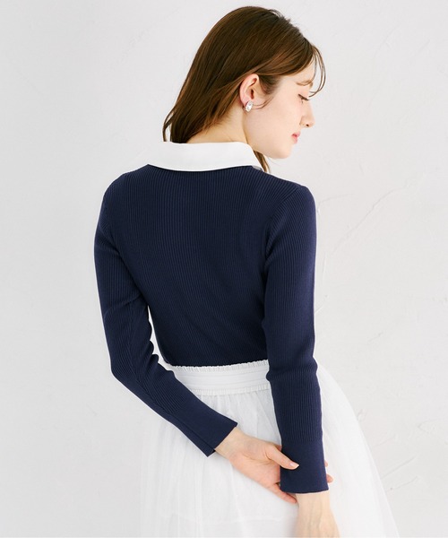 tocco closet（トッコ　クローゼット）の「２ＷＡＹビジュー釦タイ＆襟付きリブニットプルオーバー（ニット/セーター・レディース・ネイビー/オフホワイト/グレー・M）」の22枚目の写真