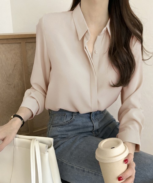 Miniministore(ミニミニストア)の「シャツブラウス 隠しボタン ブラウス長袖(シャツ/ブラウス・レディース・ホワイト/ブルーグリーン/ブラック/ライトベージュ/ピンク・FREE)」の1枚目の写真