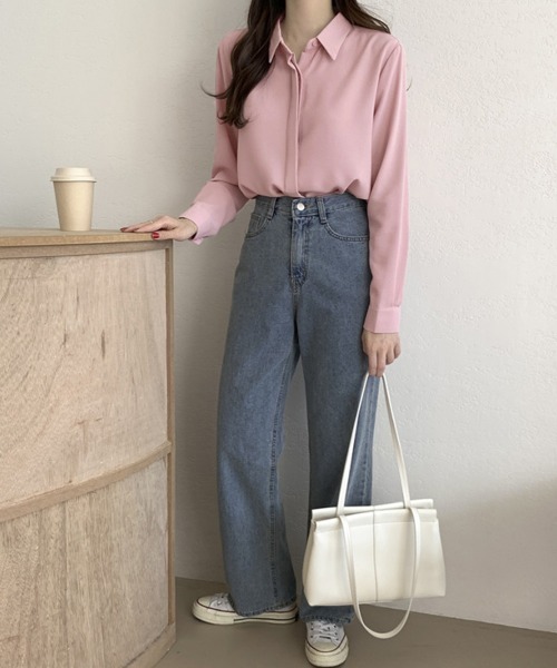Miniministore(ミニミニストア)の「シャツブラウス 隠しボタン ブラウス長袖(シャツ/ブラウス・レディース・ホワイト/ブルーグリーン/ブラック/ライトベージュ/ピンク・FREE)」の19枚目の写真