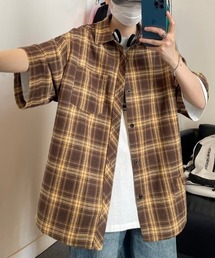 link lot（リンクロット）の「オーバーサイズ ネルチェック ビッグシルエット半袖シャツ（シャツ/ブラウス）」