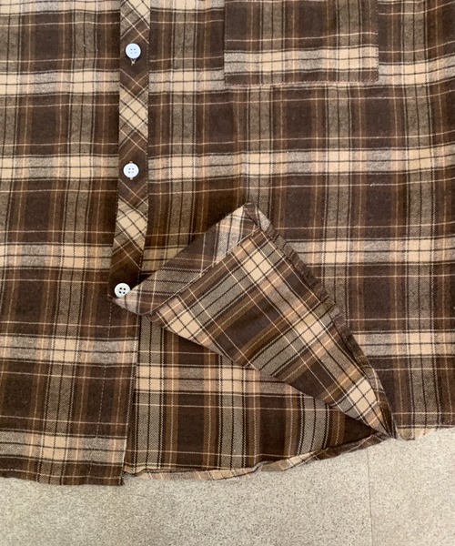 link lot(リンクロット)の「オーバーサイズ ネルチェック ビッグシルエット半袖シャツ(シャツ/ブラウス・メンズ・ネイビー/ブラウン・L/M)」の19枚目の写真