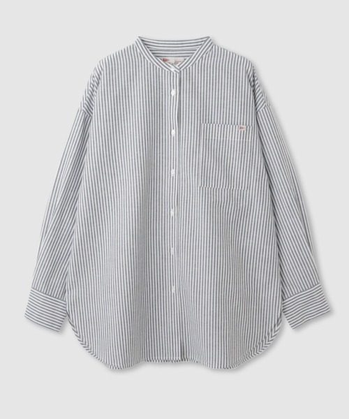 NAVY（ネイビー）の「NAVY　リネンブレンドバンドカラールーズシャツ（シャツ/ブラウス・レディース・ネイビー/ベージュ/ブルー・M/L）」の3枚目の写真