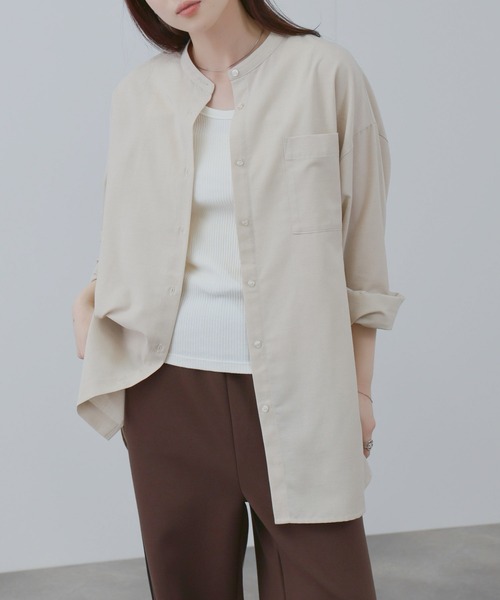 NAVY（ネイビー）の「NAVY　リネンブレンドバンドカラールーズシャツ（シャツ/ブラウス・レディース・ネイビー/ベージュ/ブルー・M/L）」の8枚目の写真