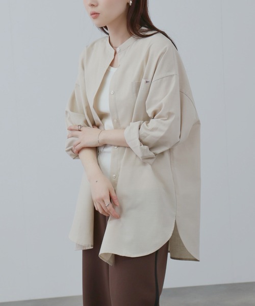 NAVY（ネイビー）の「NAVY　リネンブレンドバンドカラールーズシャツ（シャツ/ブラウス・レディース・ネイビー/ベージュ/ブルー・M/L）」の9枚目の写真