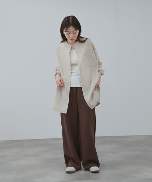 NAVY（ネイビー）の「NAVY　リネンブレンドバンドカラールーズシャツ（シャツ/ブラウス・レディース・ネイビー/ベージュ/ブルー・M/L）」の10枚目の写真