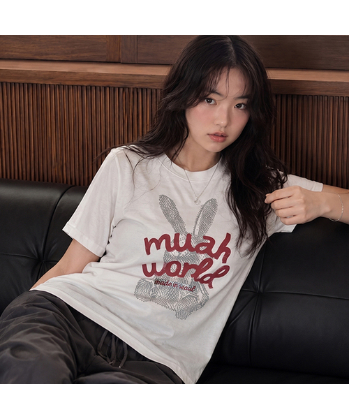 muahmuah（ムーアムーア）の「レビットムア レグラン半袖Tシャツ [3色]（Tシャツ/カットソー・レディース・アイボリー/ブラック/ミント・FREE）」の2枚目の写真