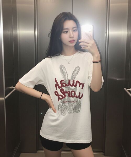 muahmuah（ムーアムーア）の「レビットムア レグラン半袖Tシャツ [3色]（Tシャツ/カットソー・レディース・アイボリー/ブラック/ミント・FREE）」の15枚目の写真