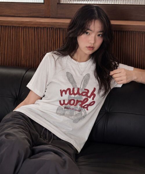 muahmuah（ムーアムーア）の「レビットムア レグラン半袖Tシャツ [3色]（Tシャツ/カットソー・レディース・アイボリー/ブラック/ミント・FREE）」の4枚目の写真