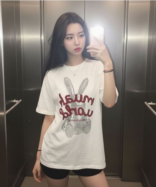 muahmuah（ムーアムーア）の「レビットムア レグラン半袖Tシャツ [3色]（Tシャツ/カットソー・レディース・アイボリー/ブラック/ミント・FREE）」の6枚目の写真