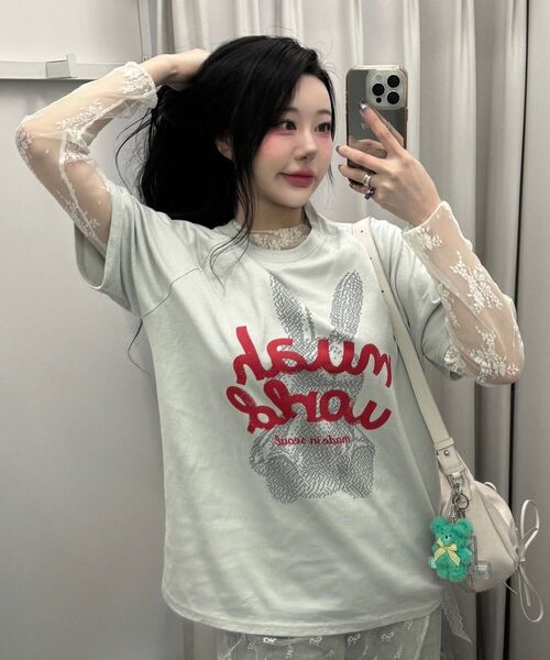 muahmuah（ムーアムーア）の「レビットムア レグラン半袖Tシャツ [3色]（Tシャツ/カットソー・レディース・アイボリー/ブラック/ミント・FREE）」の8枚目の写真