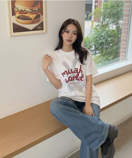 muahmuah（ムーアムーア）の「レビットムア レグラン半袖Tシャツ [3色]（Tシャツ/カットソー・レディース・アイボリー/ブラック/ミント・FREE）」の9枚目の写真