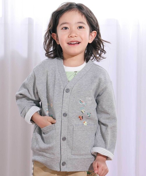 SLAP SLIP（スラップスリップ）の「袖裏ボーダーVネックカーディガン(80~130cm)（カーディガン/ボレロ・キッズ・グレー系その他/ネイビー・80ｃｍ/90cm/110cm/100cm/130cm/120cm）」の2枚目の写真