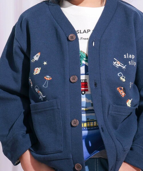 SLAP SLIP（スラップスリップ）の「袖裏ボーダーVネックカーディガン(80~130cm)（カーディガン/ボレロ・キッズ・グレー系その他/ネイビー・80ｃｍ/90cm/110cm/100cm/130cm/120cm）」の4枚目の写真