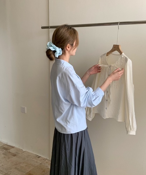GEMEDA（ジェメダ）の「ウエストドロストデザインスキッパーシャツ（シャツ/ブラウス・レディース・イエロー/ホワイト/ライトブルー・M）」の4枚目の写真