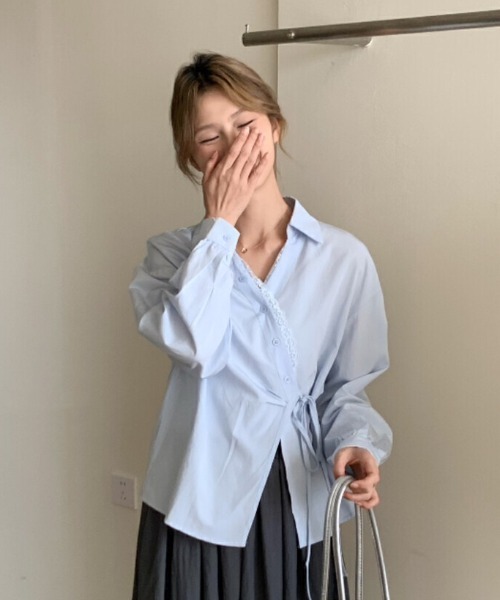 GEMEDA（ジェメダ）の「ウエストドロストデザインスキッパーシャツ（シャツ/ブラウス・レディース・イエロー/ホワイト/ライトブルー・M）」の5枚目の写真