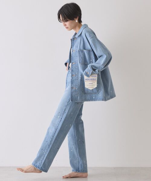 AMERICAN HOLIC（アメリカンホリック）の「ペイントデニムカバーオールジャケット（デニムジャケット・レディース・ライトインディゴブルー/インディゴブルー/ホワイト・FREE）」の14枚目の写真