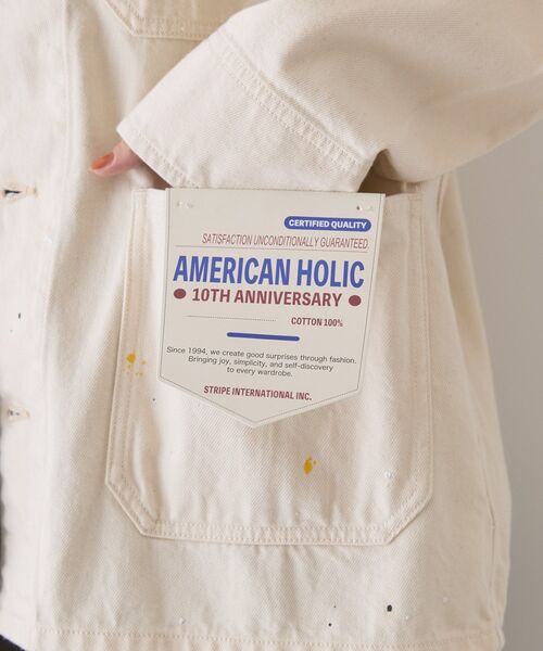 AMERICAN HOLIC（アメリカンホリック）の「ペイントデニムカバーオールジャケット（デニムジャケット・レディース・ライトインディゴブルー/インディゴブルー/ホワイト・FREE）」の20枚目の写真