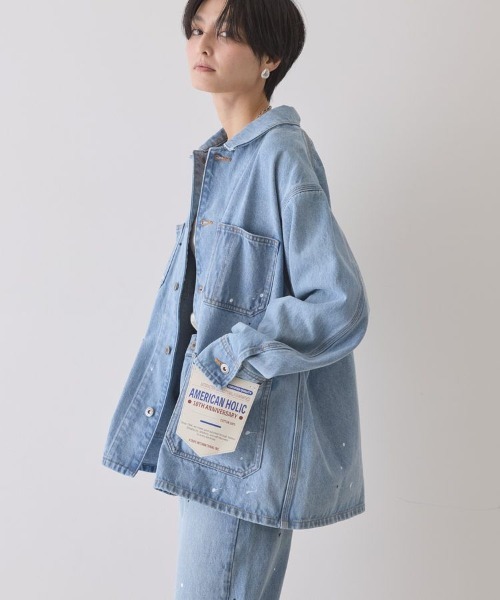 AMERICAN HOLIC（アメリカンホリック）の「ペイントデニムカバーオールジャケット（デニムジャケット・レディース・ライトインディゴブルー/インディゴブルー/ホワイト・FREE）」の3枚目の写真