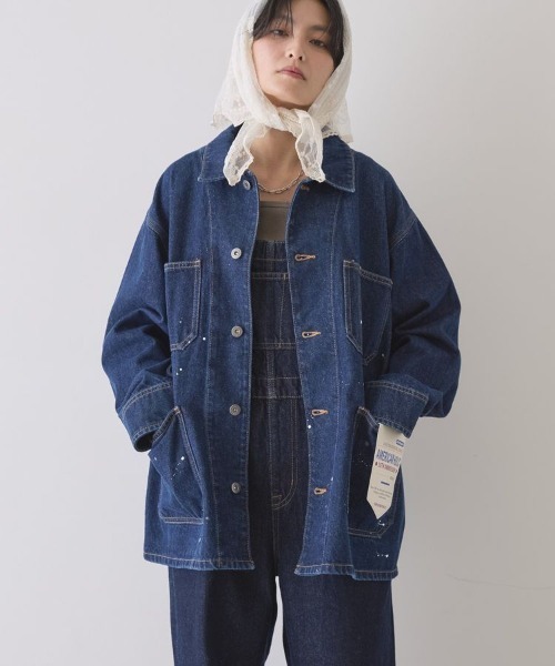 AMERICAN HOLIC（アメリカンホリック）の「ペイントデニムカバーオールジャケット（デニムジャケット・レディース・ライトインディゴブルー/インディゴブルー/ホワイト・FREE）」の2枚目の写真