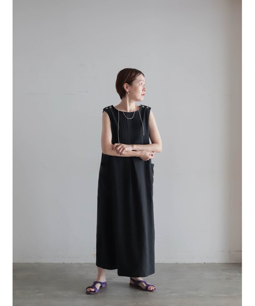 FIL DE FER（フィルデフェール）の「【予約】テンセルワッシャー　肩釦ノースリワンピース（ワンピース・レディース・ブラック/ボルドー・FREE）」の7枚目の写真