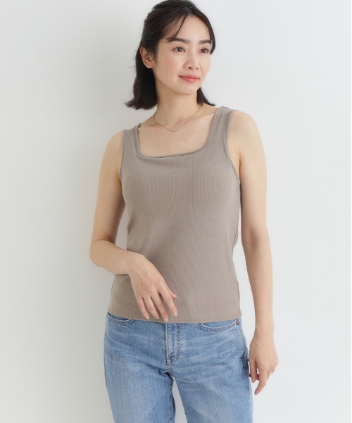 Right-on（ライトオン）の「HONEYSUCKLE ROSE(ハニーサックルローズ)ふらラクカップ付きスクエアタンクトップ（タンクトップ・レディース・ベージュ/ブラック/オフホワイト・S/M/L）」の14枚目の写真