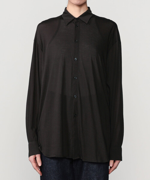 UNFIL(アンフィル)の「UNFIL | コットン シアージャージー レギュラーカラーシャツ WOMEN(シャツ/ブラウス・レディース・アイボリー/ダークブラウン・0)」の16枚目の写真