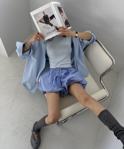 Mela(メラ)の「ストライプバルーンシルエットショートパンツ(その他パンツ・レディース・ピンク/ブルー・FREE)」の7枚目の写真