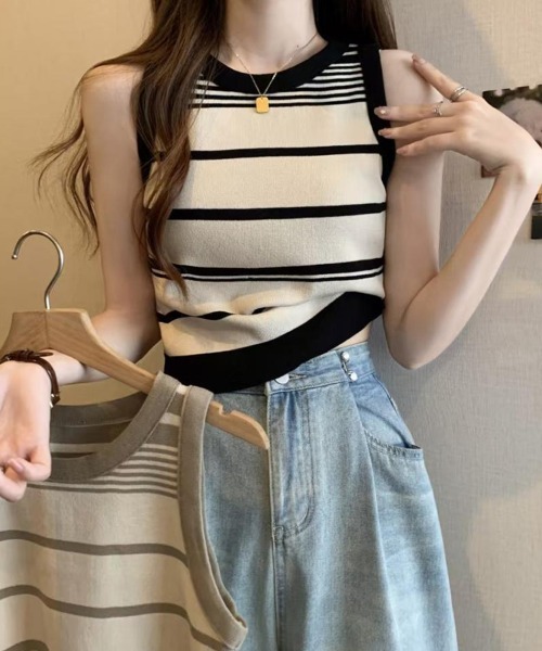 SallyLunn(サリーラン)の「ランダムボーダーベスト(ベスト・レディース・ピンク/ブラック・FREE)」の3枚目の写真