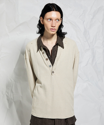 ULKIN（ウルキン）の「ヘンリーネックロングスリーブウォッシュドTシャツ_アイボリー（ニット/セーター）」