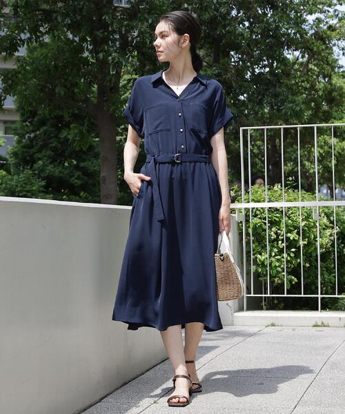 THE SHOP TK (ザ ショップ ティーケー )の「【S-XL/ひんやり/防しわ】欲しいが詰まった 上品フィット&フレアワンピース(ワンピース・レディース・ブルー/ダークブラウン/ネイビー・14/13/12/11)」の5枚目の写真