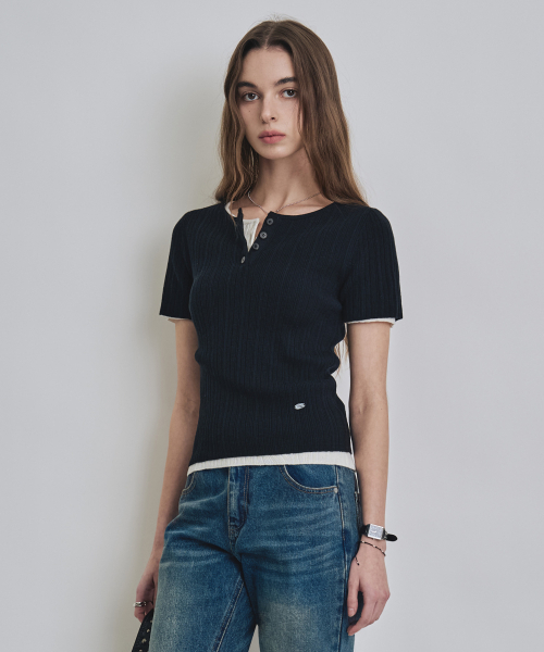 COSTUME O’CLOCK（コスチュームオクロック）の「[ITALY] スリムヘンリーネックリブハーフニット 5カラー COWKT011（Tシャツ/カットソー・レディース・ブラック/アイボリー/ブラウン/オートミール/グレー・F）」の15枚目の写真