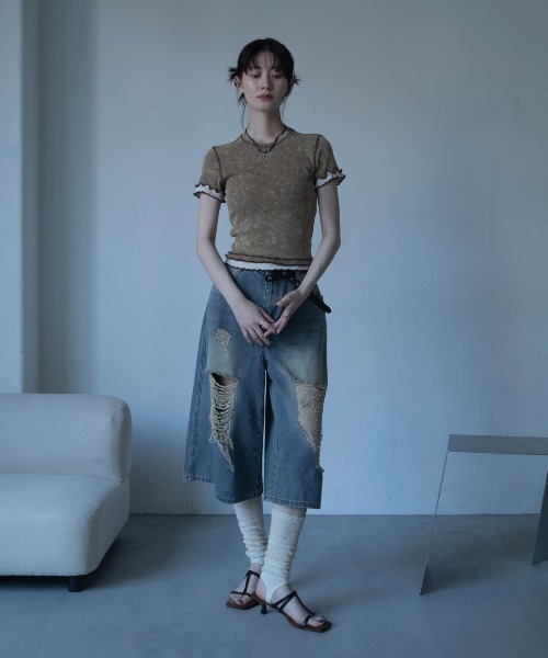 VACANCY(ヴァカンシー)の「クラッシュダメージハーフワイドデニム(デニムパンツ・レディース・ブルー・LARGE/MEDIUM/SMALL)」の11枚目の写真