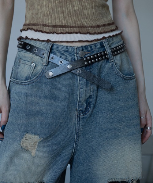 VACANCY(ヴァカンシー)の「クラッシュダメージハーフワイドデニム(デニムパンツ・レディース・ブルー・LARGE/MEDIUM/SMALL)」の5枚目の写真
